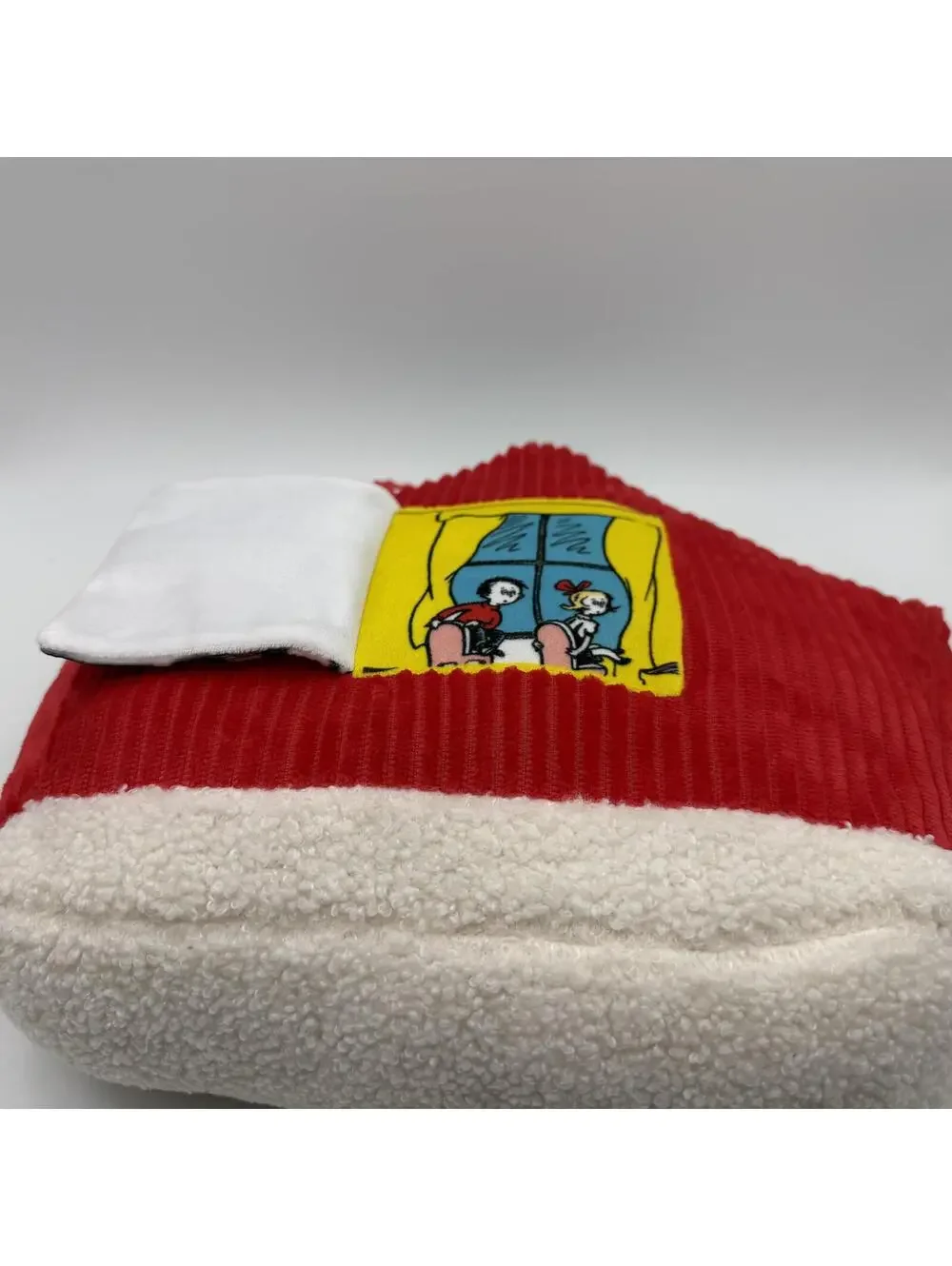 Dr Seuss Cat in the Hat Plush Dog Toy with Squeaker House Red Corduroy Exterior